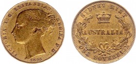 Australia - Victoria (1837-1901) - Sovereign 1855, Sydney (KM2, Fr.9) - Obv: Young head left / Rev: Crown above Australia within wreath - Gold - obv. ...