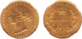 Australia - Victoria (1837-1901) - Sovereign 1861 (KM4, Fr.10) - Obv: Laureate head left / Rev: Crown above Australia within wreath - Gold - NGC AU58