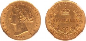 Australia - Victoria (1837-1901) - Sovereign 1864 (KM4, Fr.10) - Obv: Laureate head left / Rev: Crown above Australia within wreath - Gold - NGC AU55