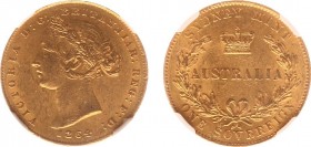 Australia - Victoria (1837-1901) - Sovereign 1864 (KM4, Fr.10) - Obv: Laureate head left / Rev: Crown above Australia within wreath - Gold - NGC AU58