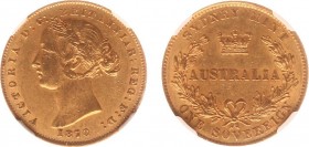 Australia - Victoria (1837-1901) - Sovereign 1870 (KM4, Fr.10) - Obv: Laureate head left / Rev: Crown above Australia within wreath - Gold - NGC AU55