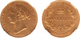 Australia - Victoria (1837-1901) - Sovereign 1870 (KM4, Fr.10) - Obv: Laureate head left / Rev: Crown above Australia within wreath - Gold - NGC AU55