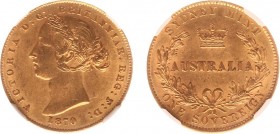 Australia - Victoria (1837-1901) - Sovereign 1870 (KM4, Fr.10) - Obv: Laureate head left / Rev: Crown above Australia within wreath - Gold - NGC AU58