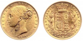 Australia - Victoria (1837-1901) - Sovereign 1877-S (KM6, S.3855, Fr.11) - Obv: Young head left / Rev: Crowned shield within wreath - Gold - some smal...