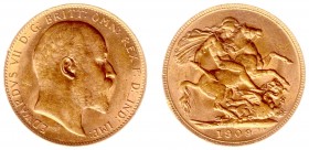 Australia - Edward VII (1901-1910) - Sovereign 1909-P (KM15, S.3972, Fr.34) - Obv: Bare head right / Rev: St. George slaying the dragon - Gold - XF