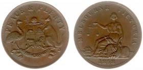 Australia - Tradesmen Token Coinage (1849-1878) - Peace & Plenty, Melbourne - Penny 1858 (KM Tn285.1, R.415(R2), A.652) - Obv: Australian arms / Rev: ...