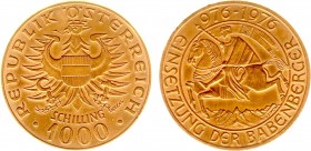 Austria - 2. Republik (1945- ) - 1000 Schilling 1976 - Babenberg (KM2933, Fr.797) - Obv: Crowned imperial eagle / Rev: Knight on horse - Gold - minoer...