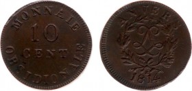 Belgium - Antwerpen - 10 Centimes 1814 - Siege of Antwerp (KM7.2, Eeckh.37, Gad.193d) - Obv: LL-monogram in wreath, below initial R / Rev: Value - goo...