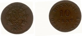 Belgium - Antwerpen - 10 Centimes 1814 - Siege of Antwerp (KM7.2, Eeckh.37, Gad.193d) - Obv: LL-monogram in wreath, below initial R / Rev: Value - VF