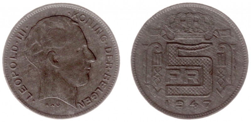 Belgium - Leopold III (1934-1950) - 5 Frank 1947-VL (KM130, Morin533, Eeckh.134,...