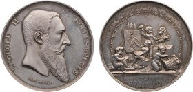 Belgium - Medals & Tokens - 1880 - Prize medal Leopold II for Fine Arts by L. Wiener - Obv. Portrait to right / Rev. Four children representing the Fi...