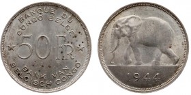 Belgisch Congo - Leopold III (1934-1950) - 50 Francs 1944 (KM27, Morin99) - Obv: Elephant walking left / Rev: Value -some light spotting, UNC