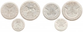 Biafra - 3 Pence, 1 Shilling and 2½ Shillings 1969 (KM1, 2 and 4) - spots on all 3, otherwise VF/XF