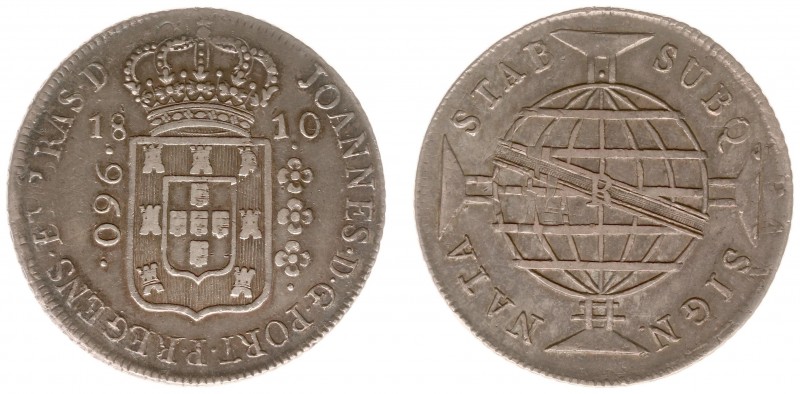 Brazil - João (1799-1818) - 960 Reis 1810-R (KM307.3, LMB420) - Obv: Crowned arm...