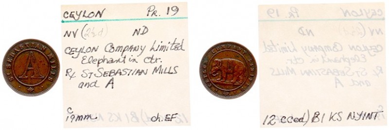 Ceylon - Plantation Tokens - Ceylon Company: St. Sebastian Mills, Maradahn, Colo...