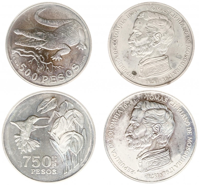 Colombia - Republic (1886- ) - 500 & 750 Pesos Silver 1978 - Conservation Series...