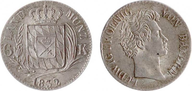 Deutschland - Staaten - Bayern - Ludwig I (1825-1848) - 6 Kreuzer 1832 (KM748, A...