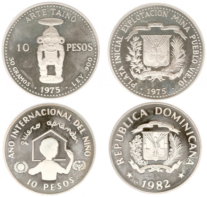 Dominican Republic - 10 Pesos 1975 & 1982 (KM38/57) - Taino Art & Year of the Ch...