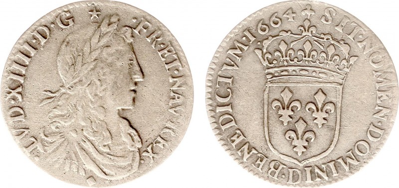 France - Royal (987-1793) - Louis XIV (1643-1715) - 1/12 Ecu 1664-D, Lyon (KM199...