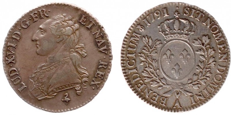 France - Royal (987-1793) - Louis XVI (1774-1793) - ½ Ecu 1791-A (KM562.1, Gad.3...