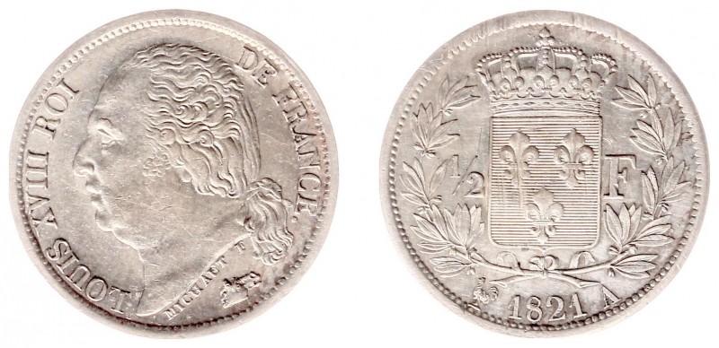 France - Kingdom - Louis XVIII (1814-1815-1824) - ½ Franc 1821-A (KM708.1, Gad.4...