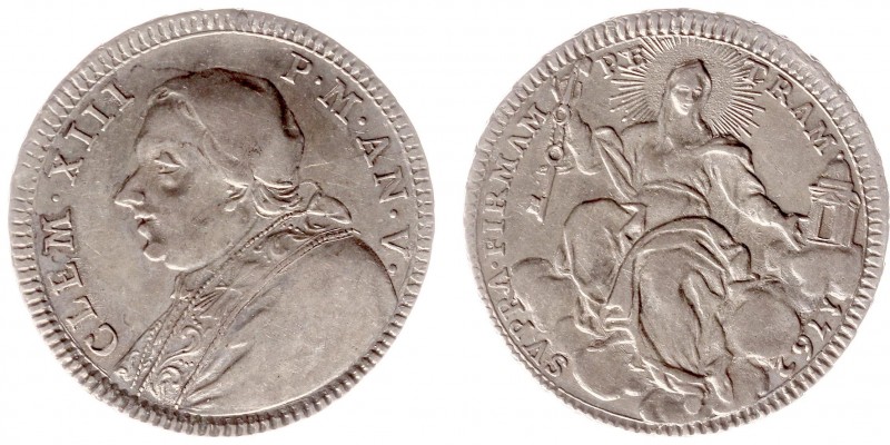 Italy - Papal States - Clement XIII (1758-1769) - Quinto di scudo (Doppio Giulio...