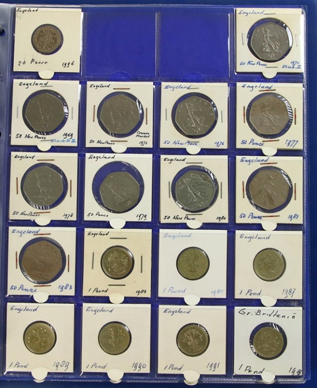England - Collection England and Ireland in 2 albums, many current coins and Shi...