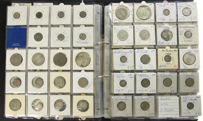 World coins - Collection silver world coins in album with Belgium, Finland, Engl...