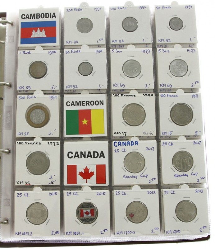 World coins - Collection world coins in album, countries with C: Cambodia, Canad...