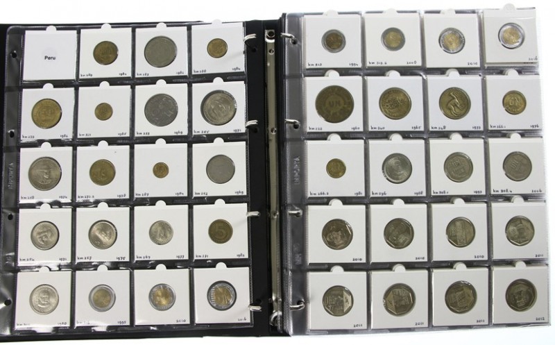 World coins - Collection world coins in album of Macau, Lybia, Paraguay, Peru, Q...