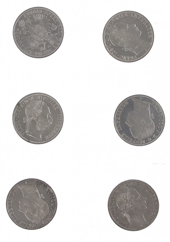 Austria - Lot with 6 Florins (KM2219): 1859-1861, 1865, 1884 & 1886, some UNC