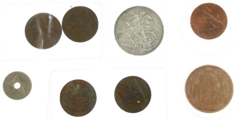 Belgium - Small lot with some Belgian coins a.w. 5 Francs 1880 copper (KM X8a) a...