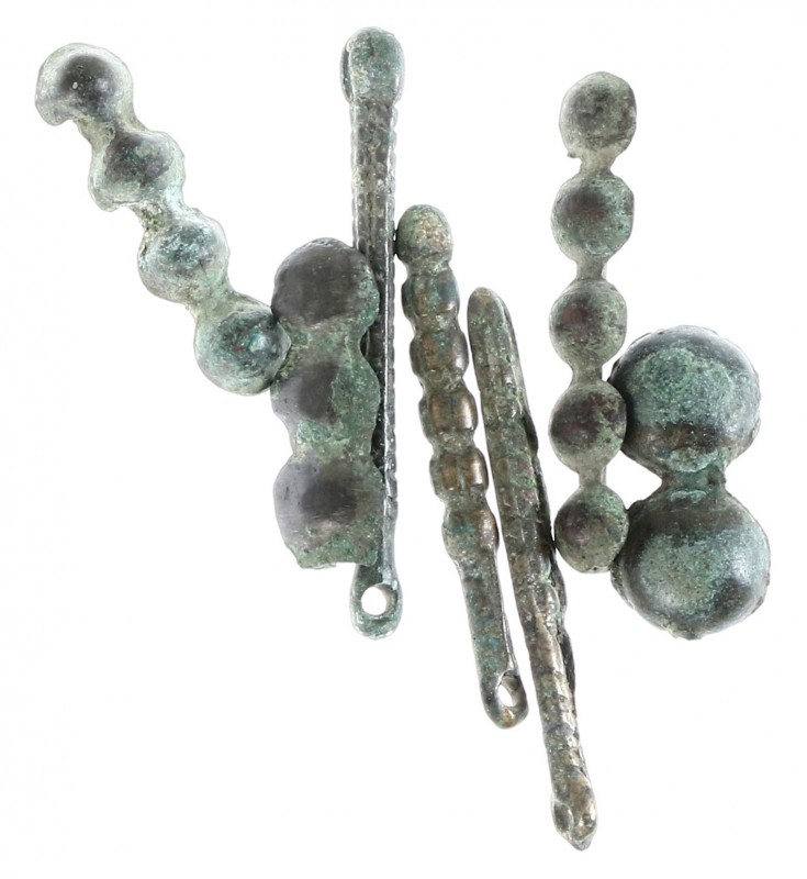 China - Zhou dynasty, lot with 4x AE bell money & 3x AE sticks or clappers for a...