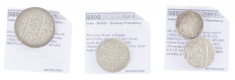 India - British East India Company, lot with 4x Rupee and ½ Rupee (1 possible lo...