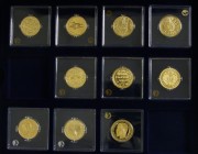 Euro's - Box with silver Proof Euro's, also gilt replica's of golden coins
