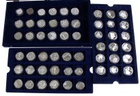 World coins - Collection 'Officiële Euro-uitgiften' with 54 coins in silver, all proof, in blue cassette