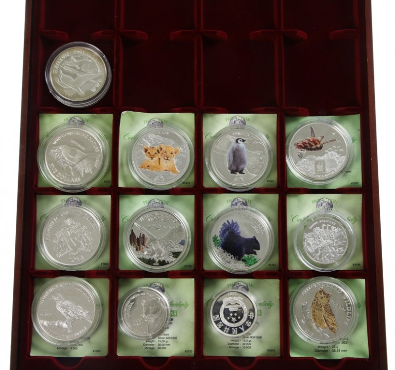 World coins - Collection 'Wildlife - Protection of Nature' with 13 Proof silver ...