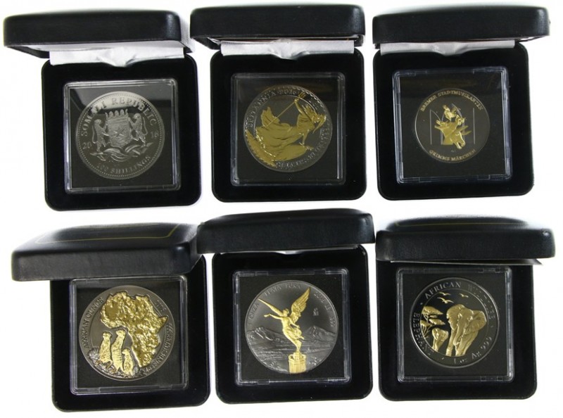 World coins - Lot with 6x BU silver coins, Golden Enigma edition, all with black...