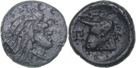 Bosporus Kingdom, Pantikapaion. Æ lepta Ca. 344-310 B.C.
1.08 g. 11mm. F/F Perisad I., 345-310 BC. Head of a beardless Satyr to the right. / Head of ...