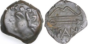 Bosporus Kingdom, Pantikapaion Æ obol Ca. 275-245 B.C.
4.04 g. 18mm. VF+/XF- Perisad II., 284-245 BC. Wreathed head of satyr left / Bow and arrow; ΠΑ...