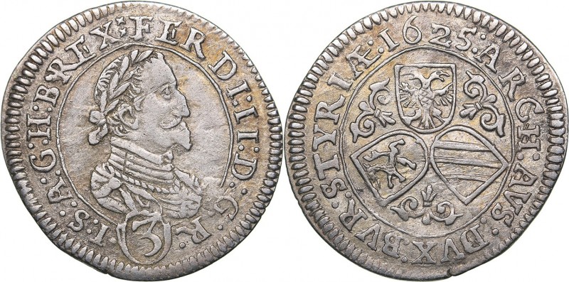Austria 3 kreuzer 1625
1.75 g. XF/XF+ Ferdinand II., 1619-1637. Herinek# 1078a.