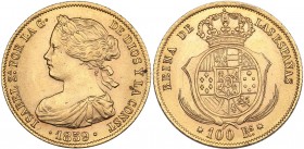 Spain - Barcelona 100 reales 1859
8.37 g. UNC/UNC