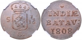 Netherlands East Indies - Batavian Republic Duit 1808
NGC MS 63 BN KM# 76. Mint luster! Rare condition!