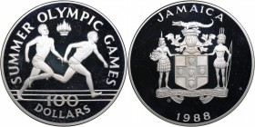 Jamaica 100 dollars 1988 Olympics
136.08 g. PROOF KM#135