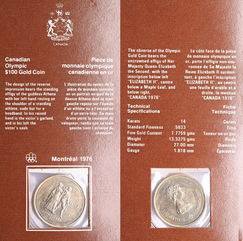 Canada 100 dollars 1976 Olympics
13.33 g. UNC