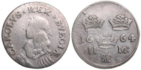 Sweden 2 mark 1664
10.05 g. VF-/VF+ Similar to SM# 101b. Karl XI., 1660-1697.