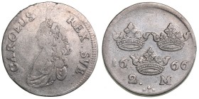 Sweden 2 mark 1665
9.70 VF-/VF+ Similar to SM# 111a. Karl XI., 1660-1697.