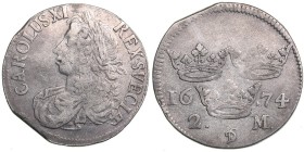 Sweden 2 mark 1674
9.42 g. VF/VF+ SM# 127b. Karl XI., 1660-1697.