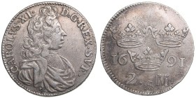 Sweden 2 mark 1691
9.89 g. VF+/XF- SM# 244. Karl XI., 1660-1697.