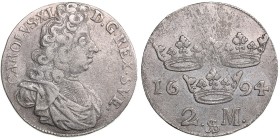 Sweden 2 mark 1694
10.16 g. VF+/XF- SM# 247. Karl XI., 1660-1697.